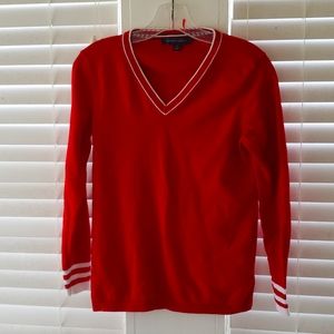 Tommy Hilfiger sweater, red w/ white trim. Size M